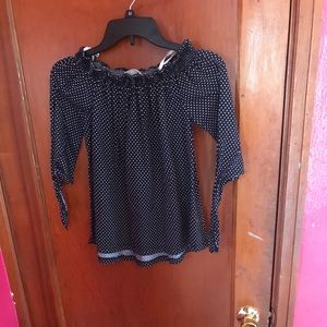 blue with white polkadot Off the shoulder top